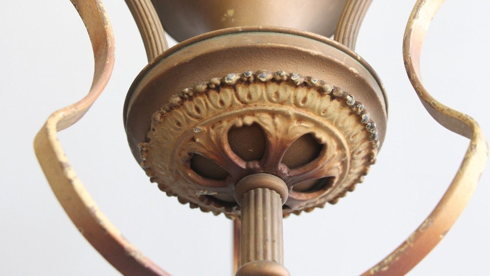 1940s Brass 3 Arm Down Light Chandelier