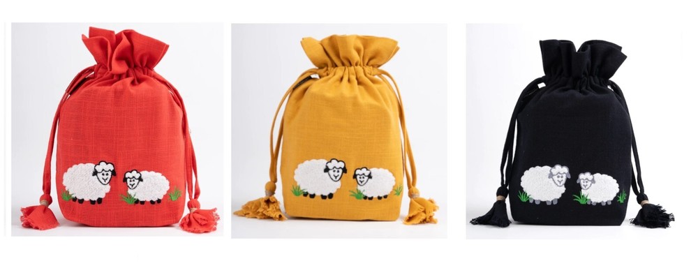 Lantern Moon Meadow Drawstring Bag - Red, Black, Mustard