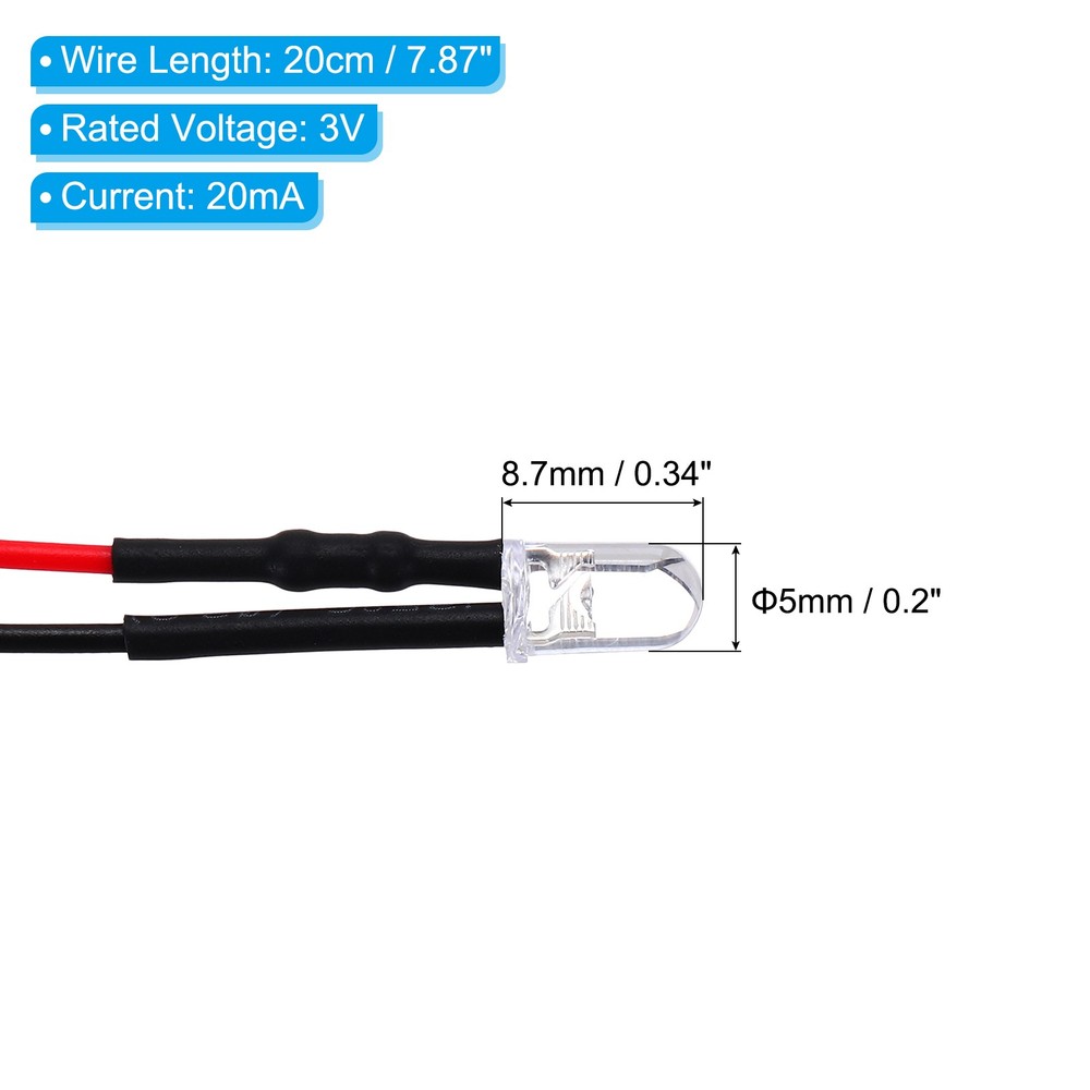 5mm LED Diode Light, 20 Pcs 3V DC, Pure White Light