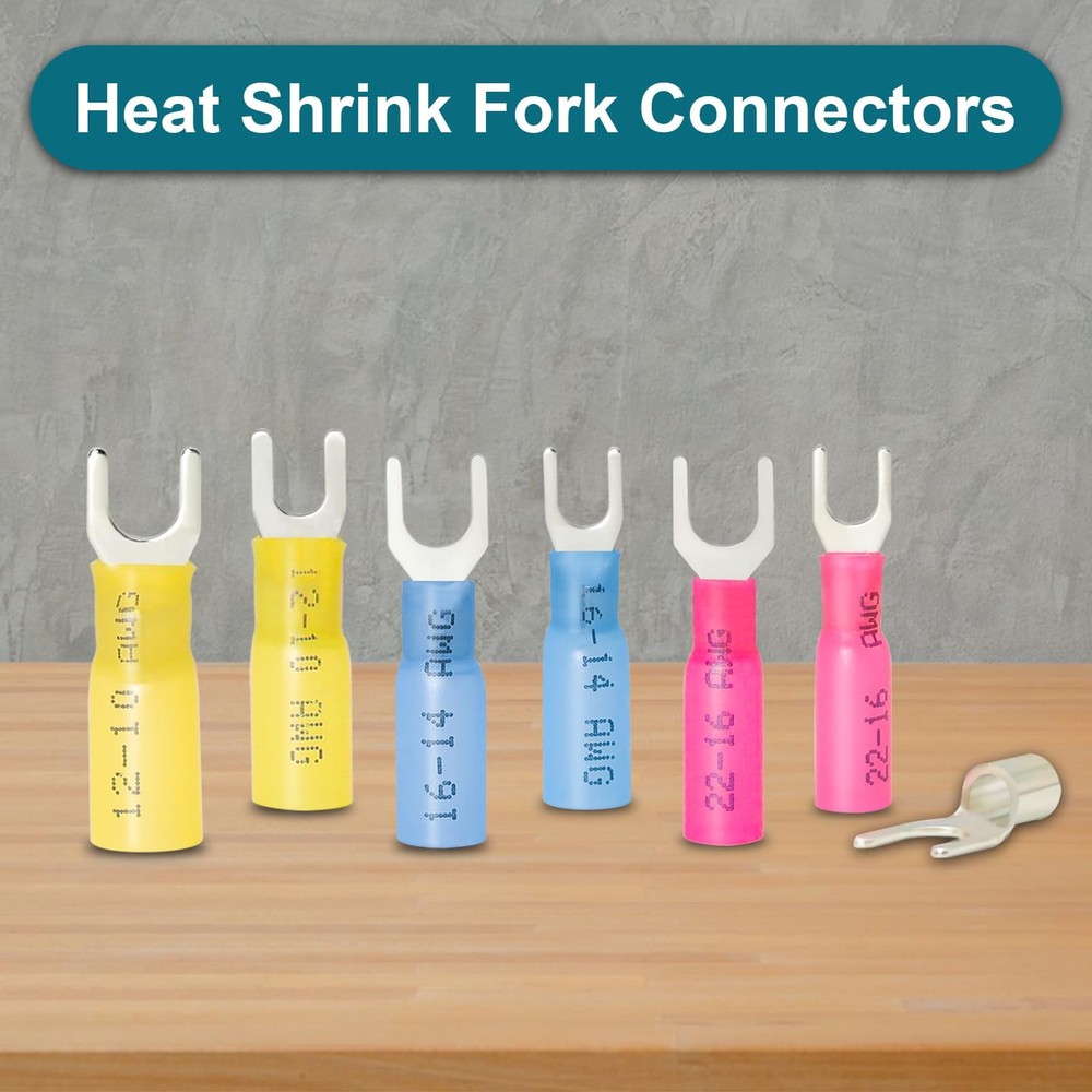 220PCS Fork Connectors Heat Shrink, Fork Connector Tinned Copper, Fork Termin...