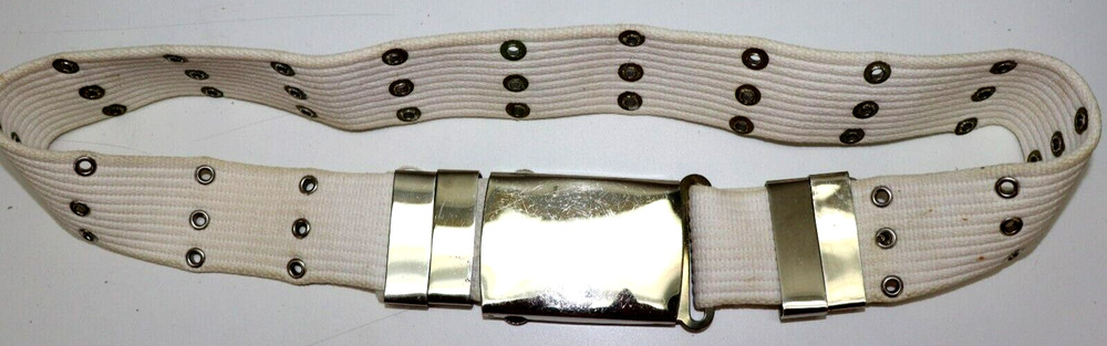 US white cotton web belt adjustable large silver colored buckle E6054