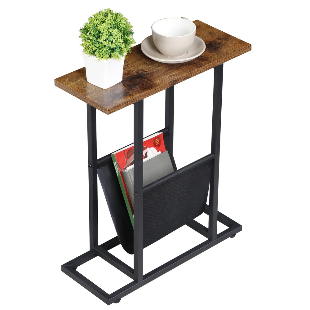 Functional Narrow Side Table with Magazine Slot, Compact Bedside End Table