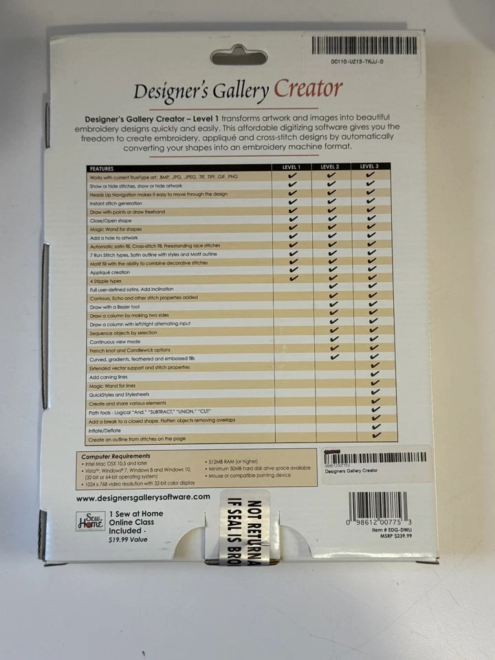 DESIGNER'S GALLERY CREATOR 1 ENTRY LEVEL DIGITIZING SOFTWARE EMBROIDERY SOFTWARE