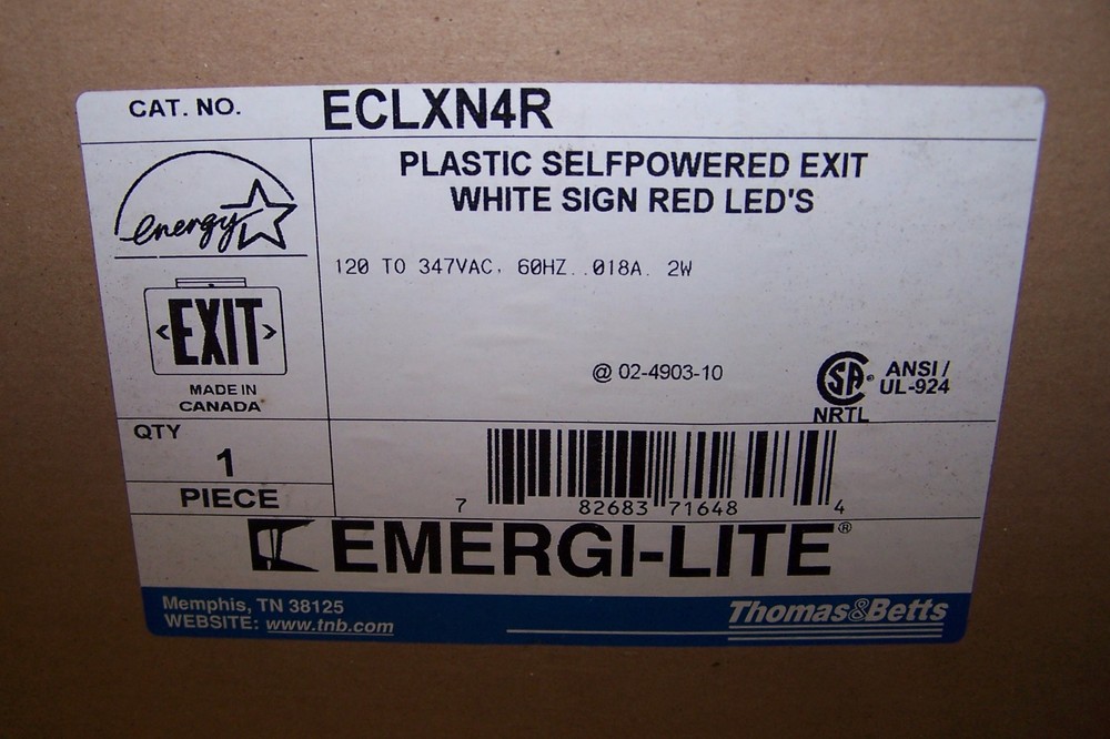 NEW THOMAS & BETTS ECLXN4R PLASTIC SELFPOWERED LED WHITE EXIT SIGN 120/347 VAC