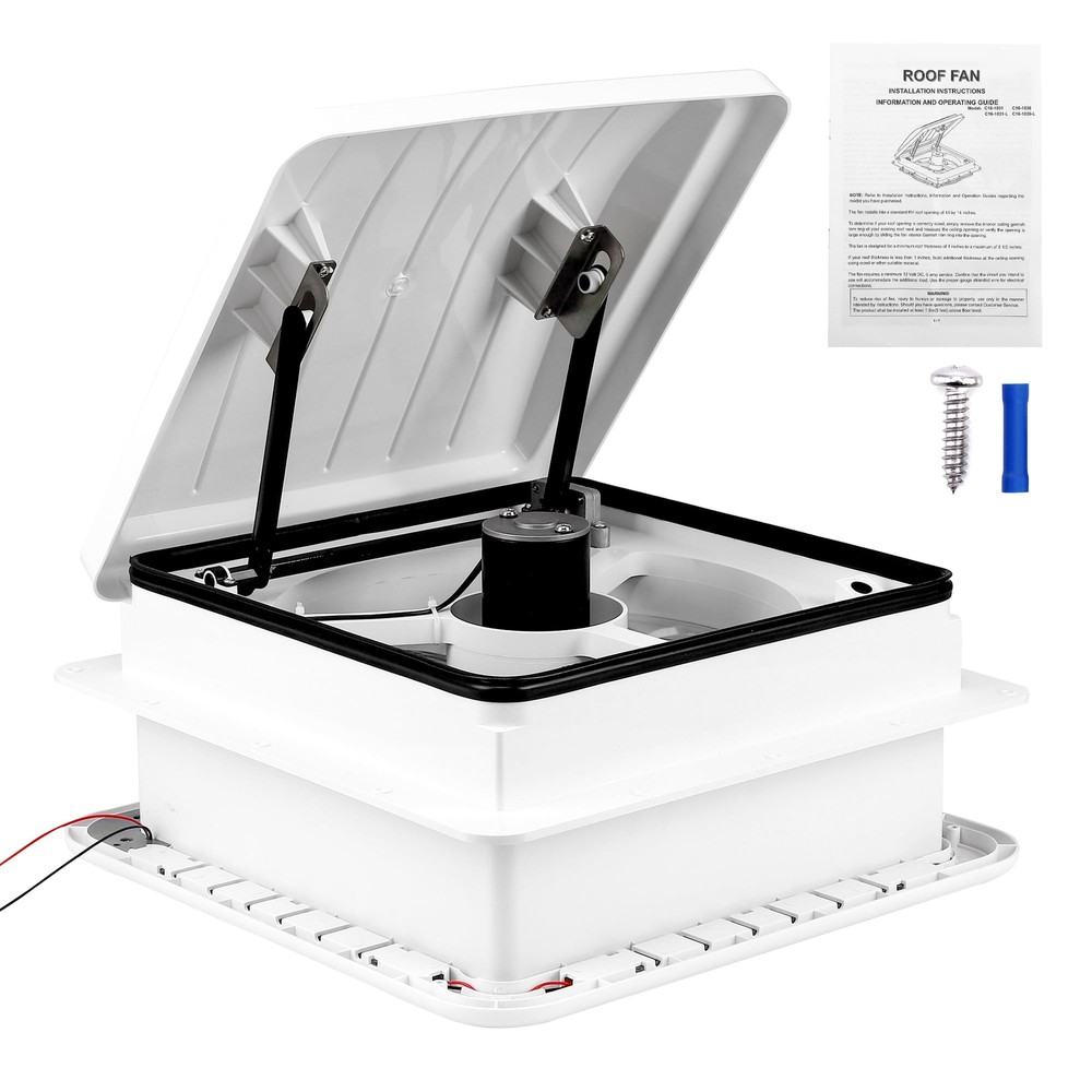 14” RV Roof Vent Fan 4Speed Reversible 12V RV Bathroom Fan Deluxe Open RV Fan US