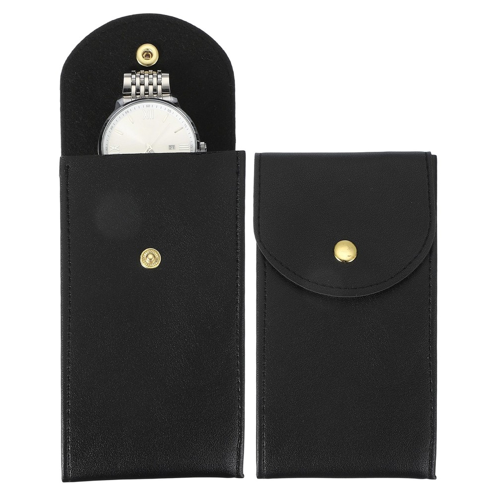 2 Pcs Leather Watch Pouch, Portable Watch Case, Black