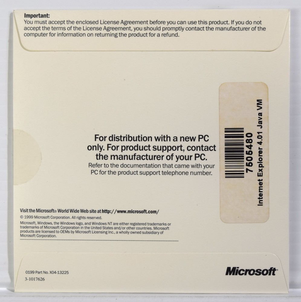 MICROSOFT VIRTUAL MACHINE CD CD-ROM - Designed for Windows 98 & NT - SEALED