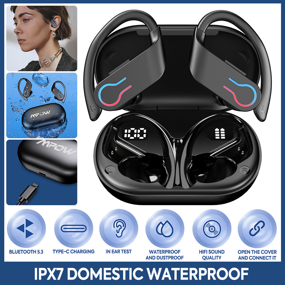 Mpow Bluetooth 5.3 Earbuds Stereo Waterproof Sport Wireless Headphone with Hook