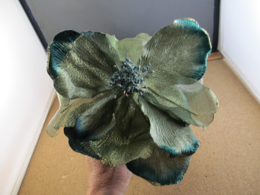 Green Ceramic Cornucopia Thanksgiving Table Decor & Silk Flower