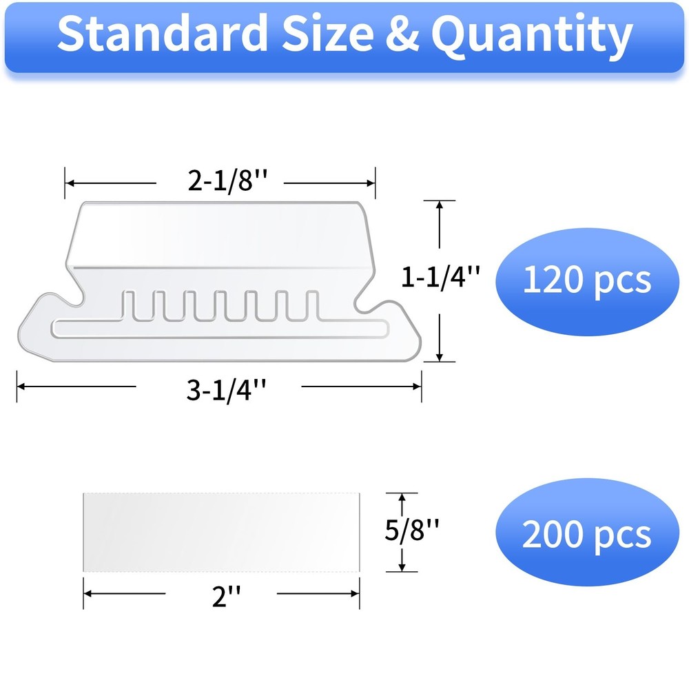 Hanging File Folder Tabs, 120 Pcs File Folder Tabs and 200 Pcs Inserts, File Tab
