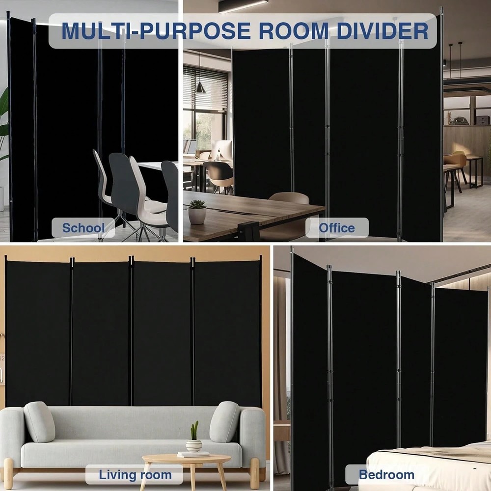 Black 4-Panel Folding Room Divider