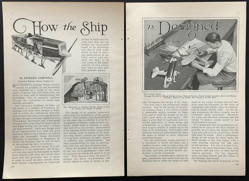 “How the Ship is Designed” 1929 article Boeing Model Maker Othello P. Dickert