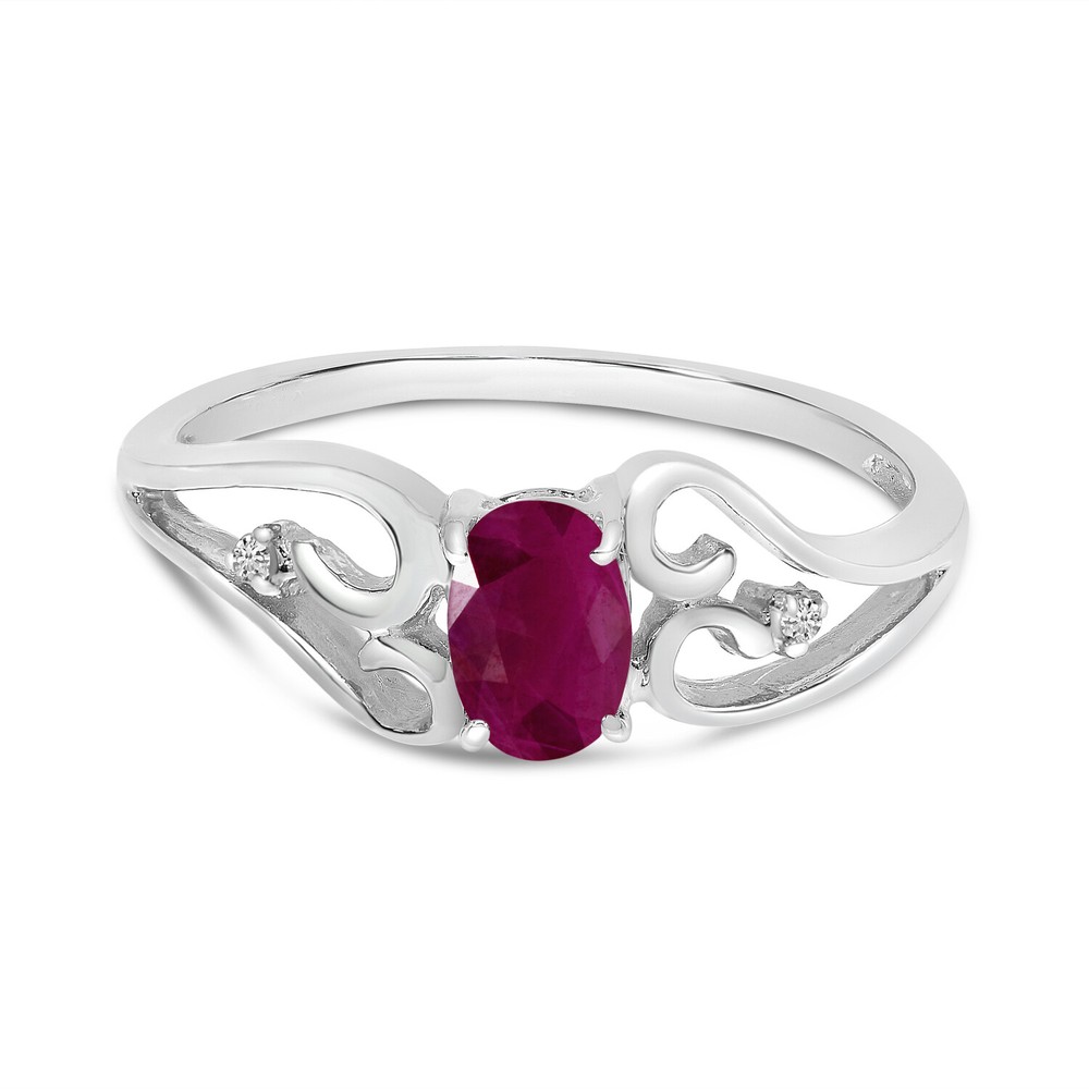 10k White Gold Oval Ruby And Diamond Ring