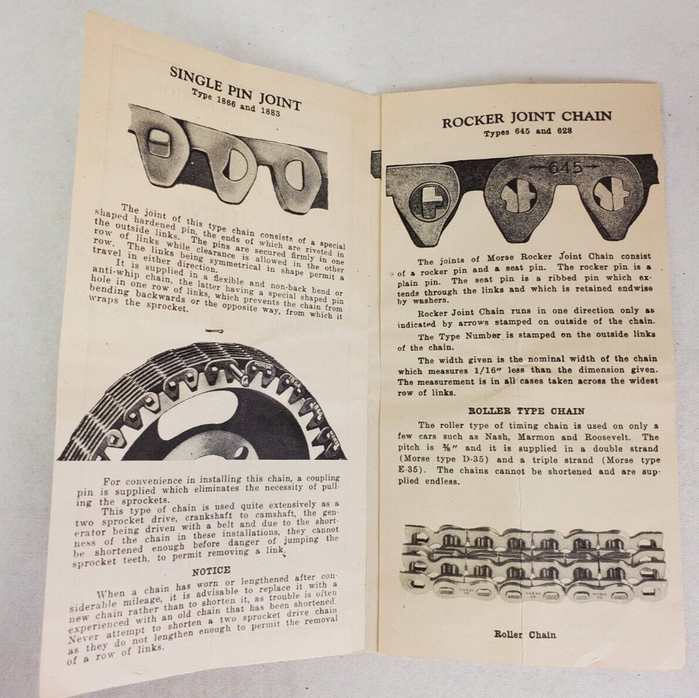 1937 Morse Chain Co Front End Drives Silent Chain Description & Instructions VG