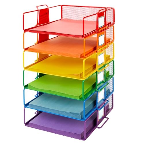 Stackable Letter-Size Wire Rack - 6 Colors Primary, 6 Trays