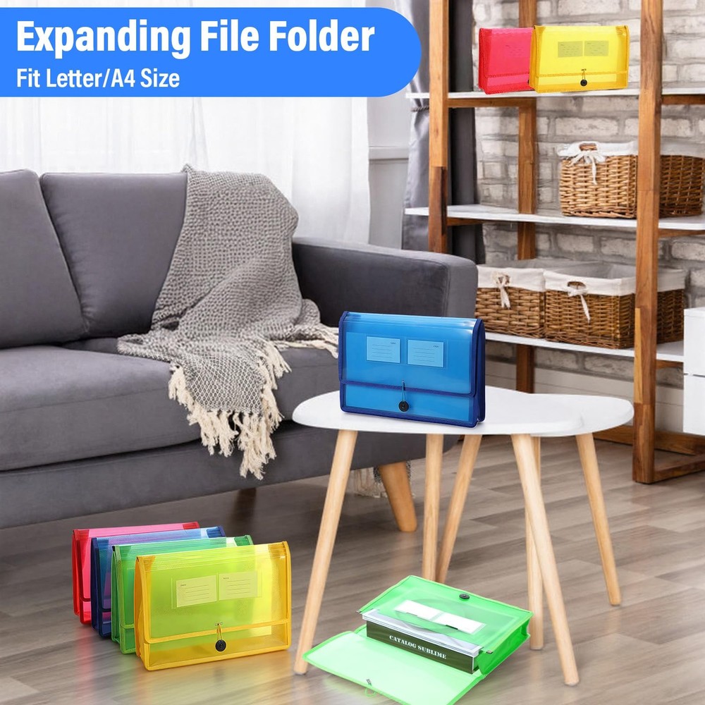 8 Pack Plastic File Wallet Document Organizer with Flap and Cord Closure, 3.1...