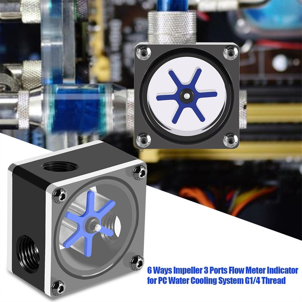 Flow Meter Indicator for PC Water Cooling System, G1/4 Threaded 6 Impeller 3 ...