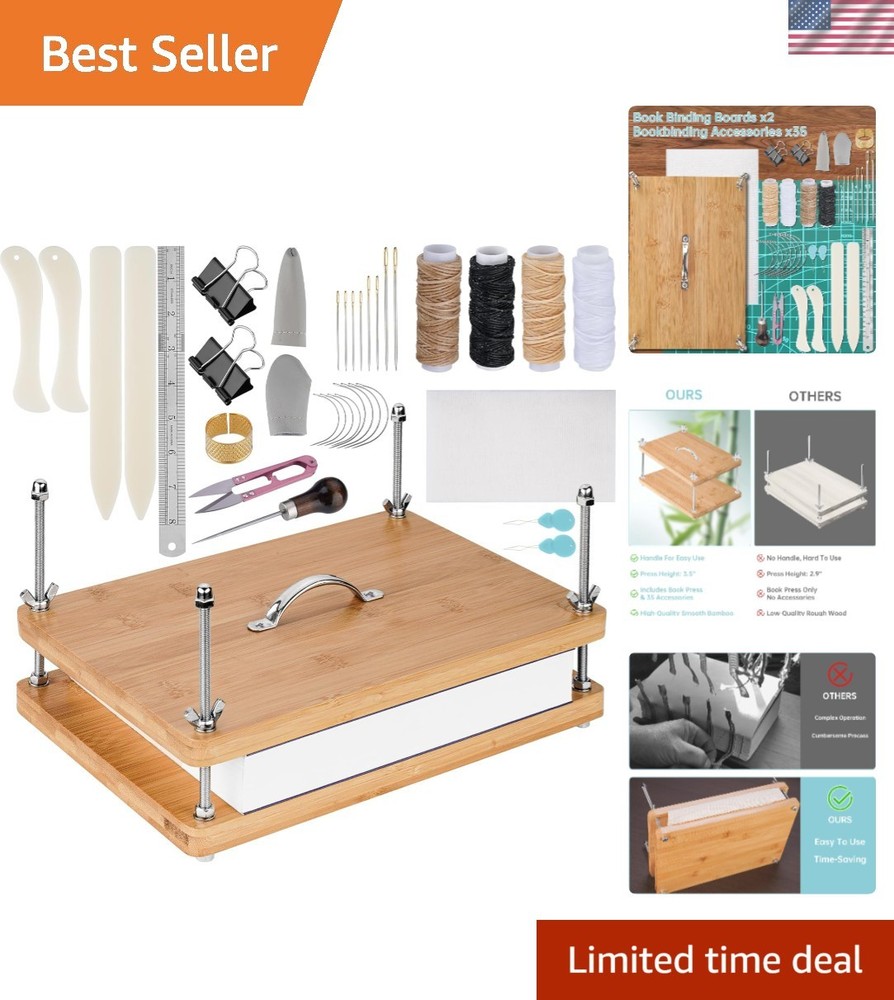 Compact Bamboo Bookbinding Tools - 35-Piece Kit for Safe Document Organization