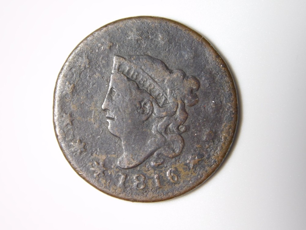 OLD US COPPER COINS 1816 CORONET HEAD LARGE CENT