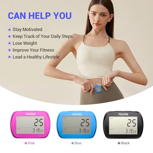 Pedometer for Walking 3D Step Counter with Clock, Accurate Steps Tracker black
