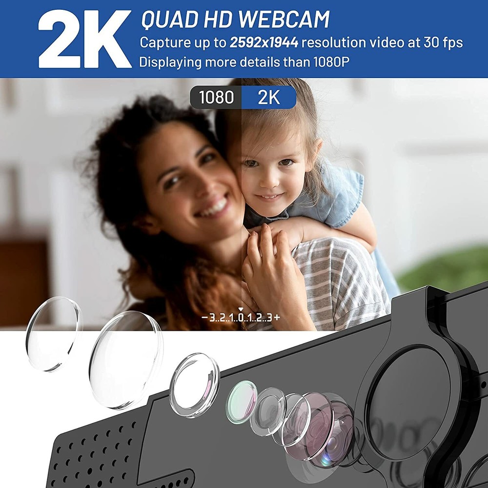 VUPUMER Webcam 2K HD Streaming Camera with Microphone with Privacy Shutter and T