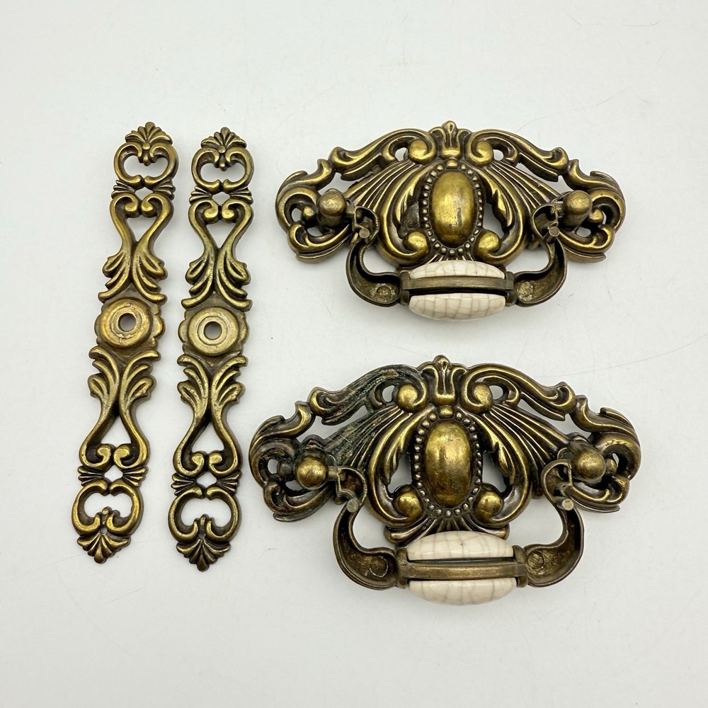 Vintage Brass Drawer Drop Bail Pull Handles MCM & Brass Scroll Drops