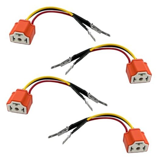 4PCS Ceramic H4 9003 HB2 Wiring Harness Headlight Socket, Pigtail Socket 4 PCS