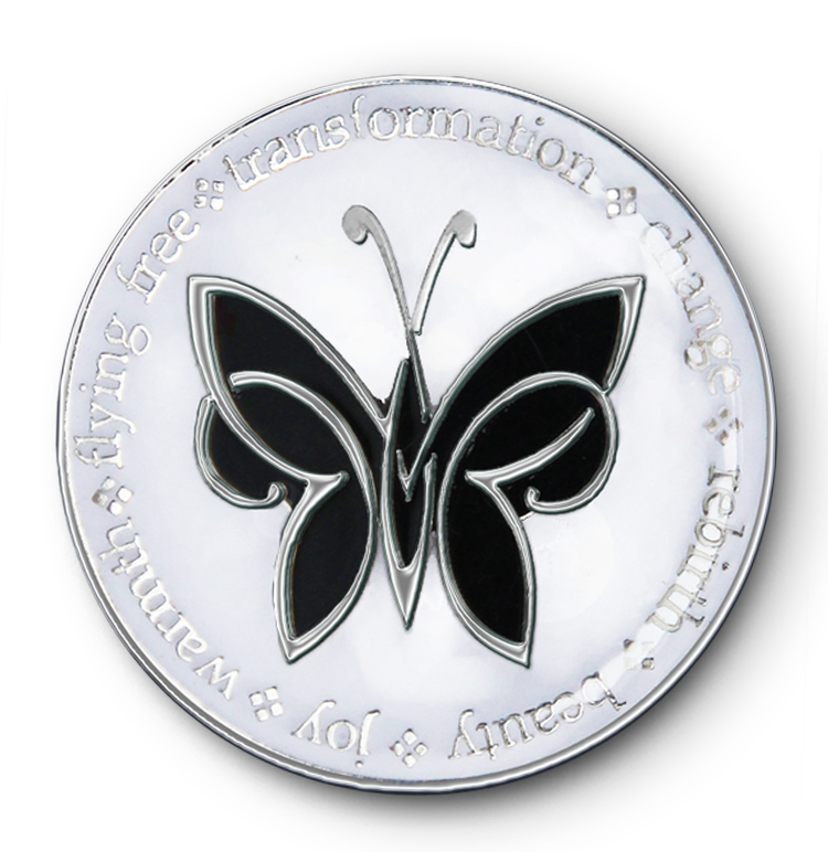 "Keep It Simple" AA/NA/12 Step Recovery Program Blk & Wht Enamel Medallion/Coin