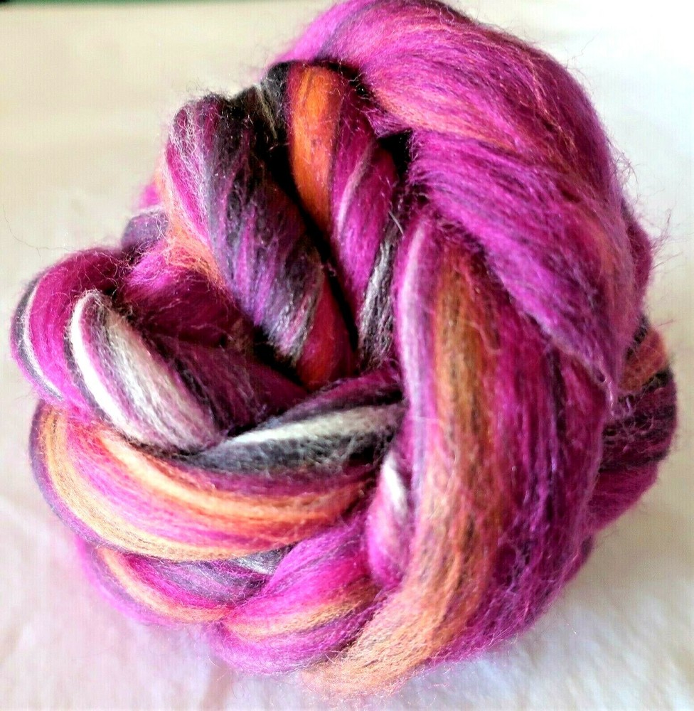 VARIEGATED WOOL ROVING - PURPLES - PLUMS - PINKS - 3.5 OZ