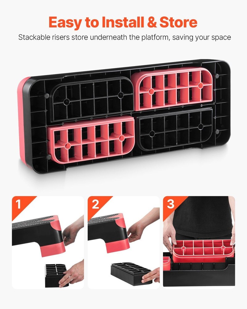 Compact Step Platform 28x10.5in Easy Storage with Nesting Risers Red