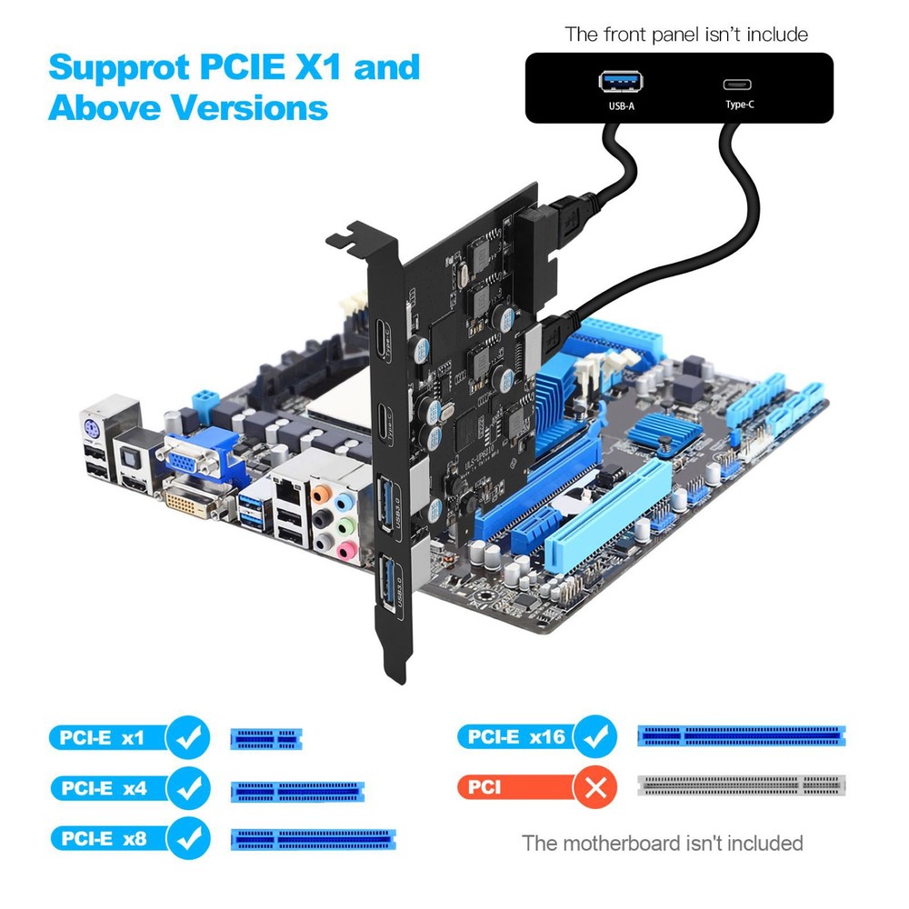 5Gbps USB PCIe Expansion Card 4-Port 2xUSB-C 2xUSB-A Plug-N-Play No Extra Driver