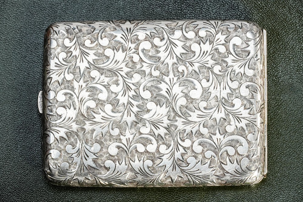 Ornate Antique Foliate Pattern Sterling Silver Card Cigarette Case
