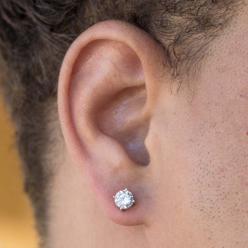 Round Cut Solitaire Small Cz Sterling Silver Screw Back Stud Earrings