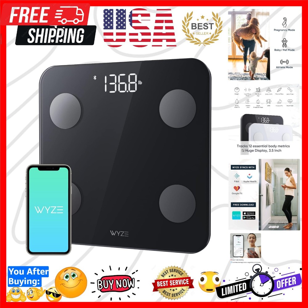 Wyze Scale S - Smart Body Composition Analyzer with App, 400 lb Capacity, Black