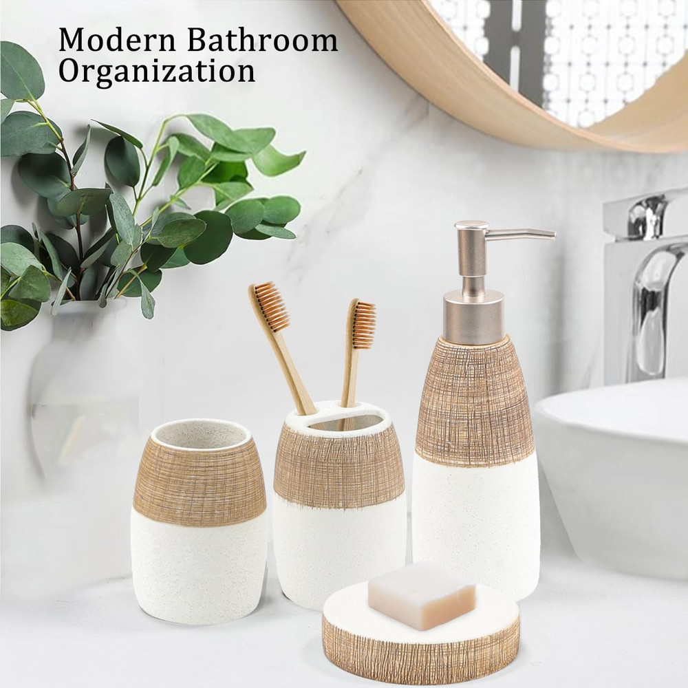 Bathroom Accessories Set,4 Pcs Ceramic Bathroom Decor Accessory,Includes Toothbr