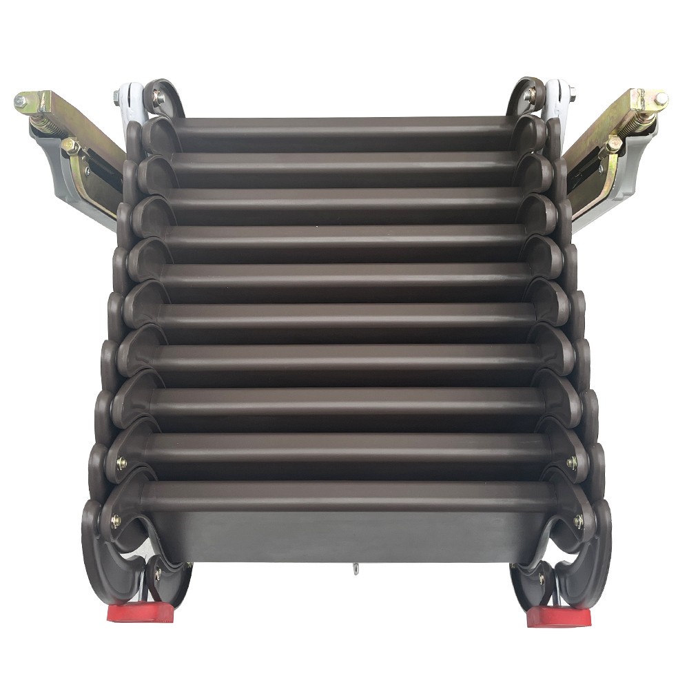 Space-Saving Wall Mounted Retractable Folding Ladder Chocolate for Narrow Spaces
