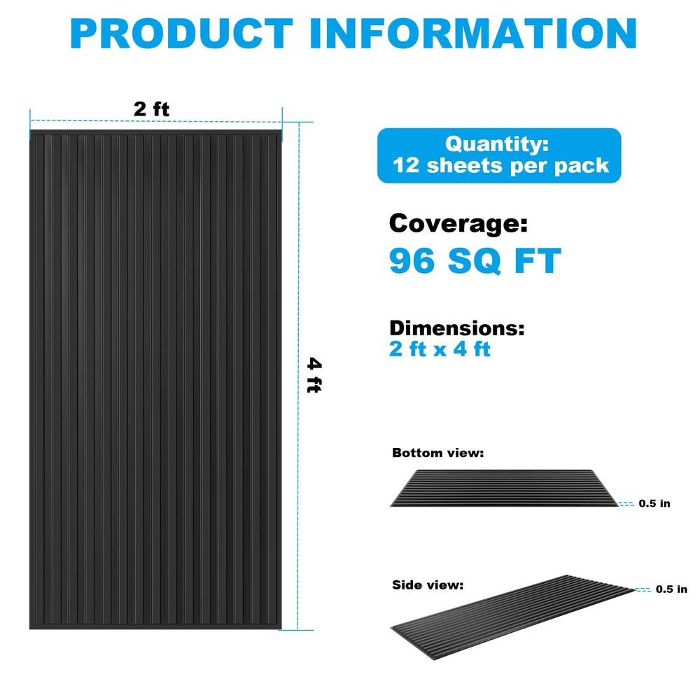 12PCS Ceiling Panel 2x4 Feet, PVC Decorative Ceiling Covering Panel,Black