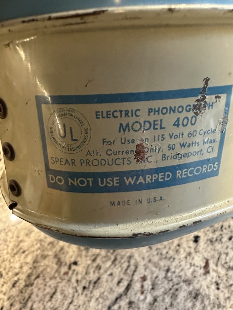 SPEAR PRODUCTS Electric PHONOGRAPH Metal Turntable Model 400 Working