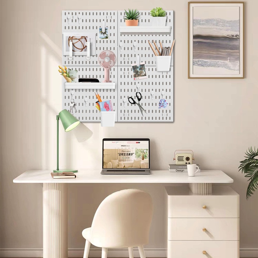 Peg Board Wall Organizer Panels, 22pcs - Includes 4 White Pegboards & Accesso...