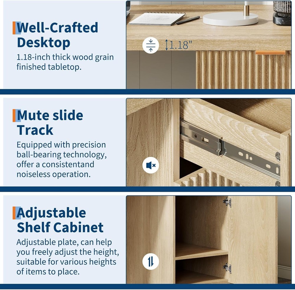 60" Modern Wood Fluted Computer Desks Workstation for Working,Studying,Writing