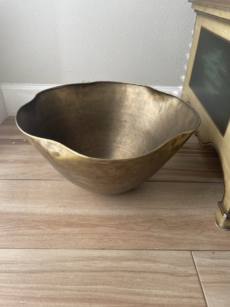 Pottery Barn Brass Large Bowl Planter Wavy Container Home Decor