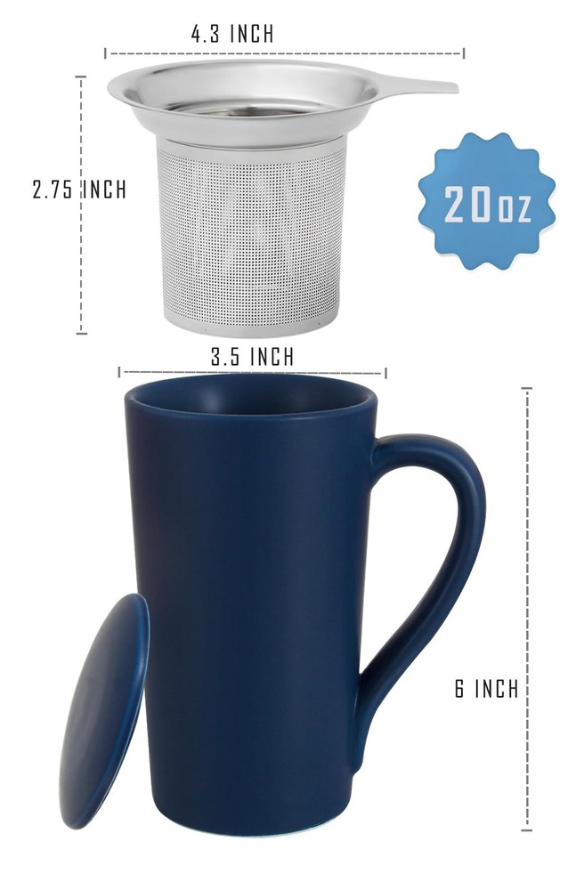 Tea Cup with Infuser and Lid, 20Oz Tea Mug with Handle, Dishwasher and Microwave