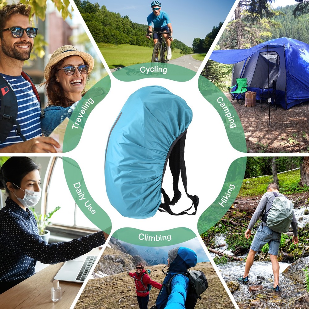 75L-85L Backpack Rain Cover with A Vertical Reflective Strap [Lake Blue]