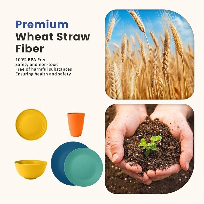 Wheat Straw Dinnerware Set Unbreakable Plates Bowls Cups Eco Friendly Safe New