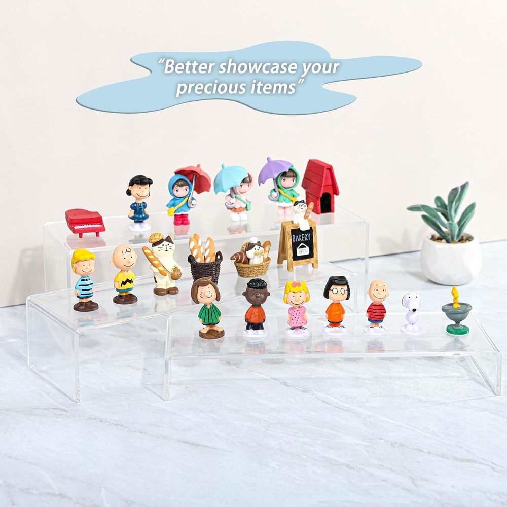 3-Pack Clear Acrylic Display Risers - Rectangular Tiered Stands Clear-Large