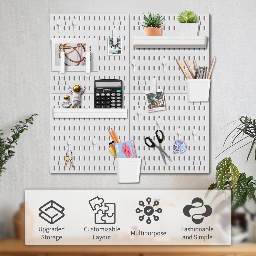 Peg Board Wall Organizer Panels, 22pcs - Includes 4 White Pegboards & Accesso...