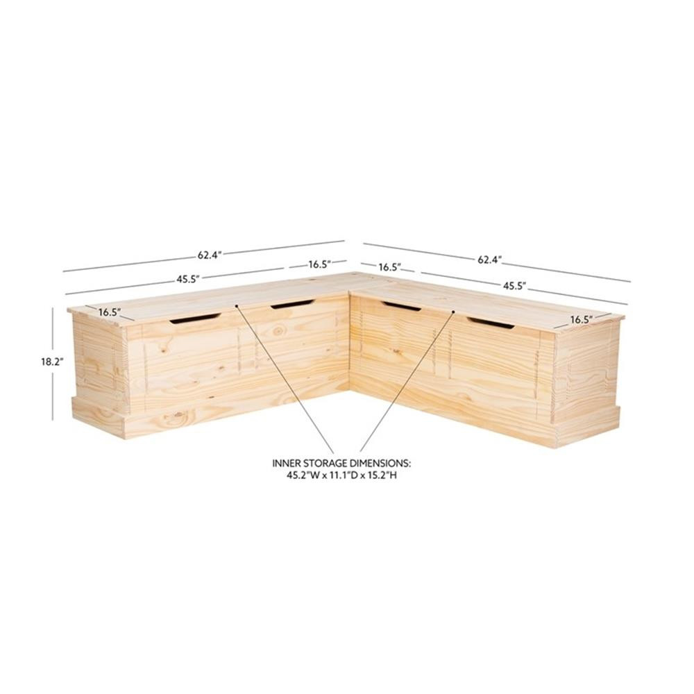 Linon Troyin Rustic Backless Corner Nook with Storage in Solid Unfinished Pine