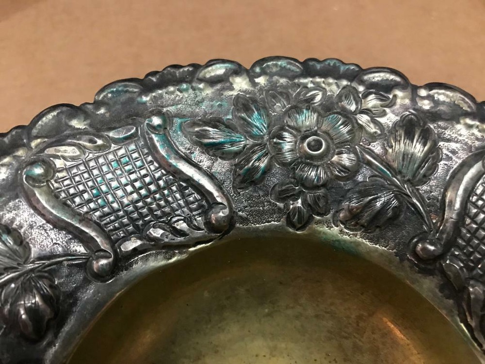 800 SILVER FLORAL SCROLL FOOTED CANDY NUT DISH BOWL