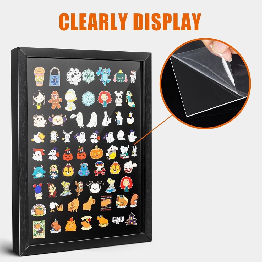 Pin Display Case Enamel Pin Frame Wall Mount Shadow Box Black 12x16