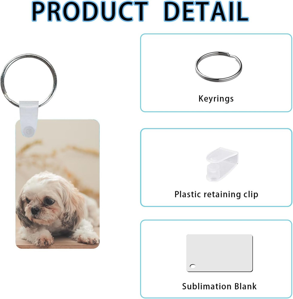 120Pcs Sublimation Keychain Blanks with Rings Clips MDF Keychains Blanks Double